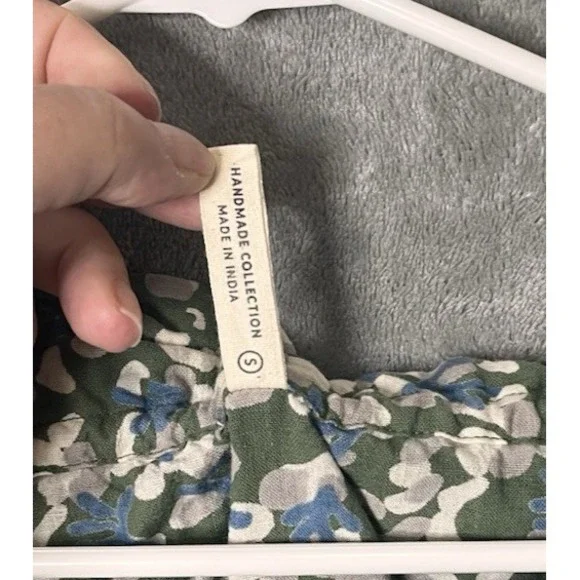 Mirth Shirt Vienna Peasant Floral Print Cotton SZ Small Sweet Pea Green Boho - Picture 6 of 9